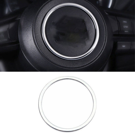for Mazda 3 Axela 2017-18 ABS Silver Steering Wheel Horn Ring Trim Cover Frame
