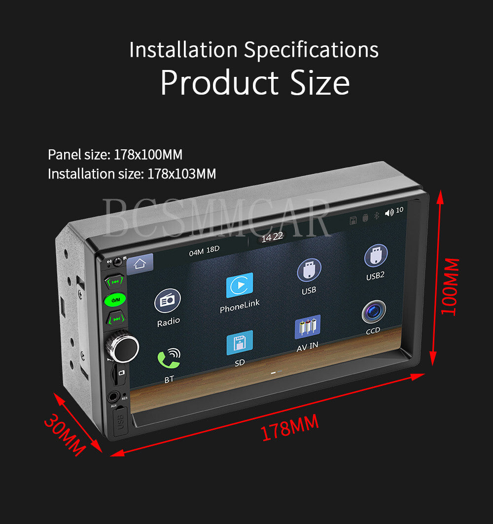 For Apple Carplay Car Radio Android Auto Touch Screen Stereo Bluetooth 7in 2Din