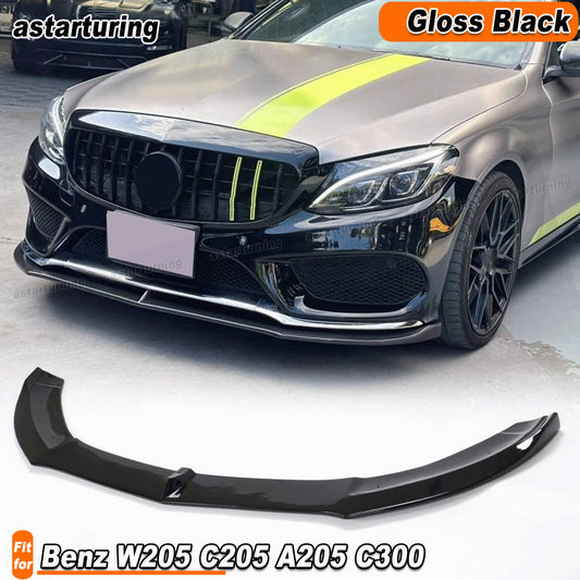 for Mercedes-Benz W205 C205 A205 C300 Sport Gloss Black Front Bumper Lip Spoiler