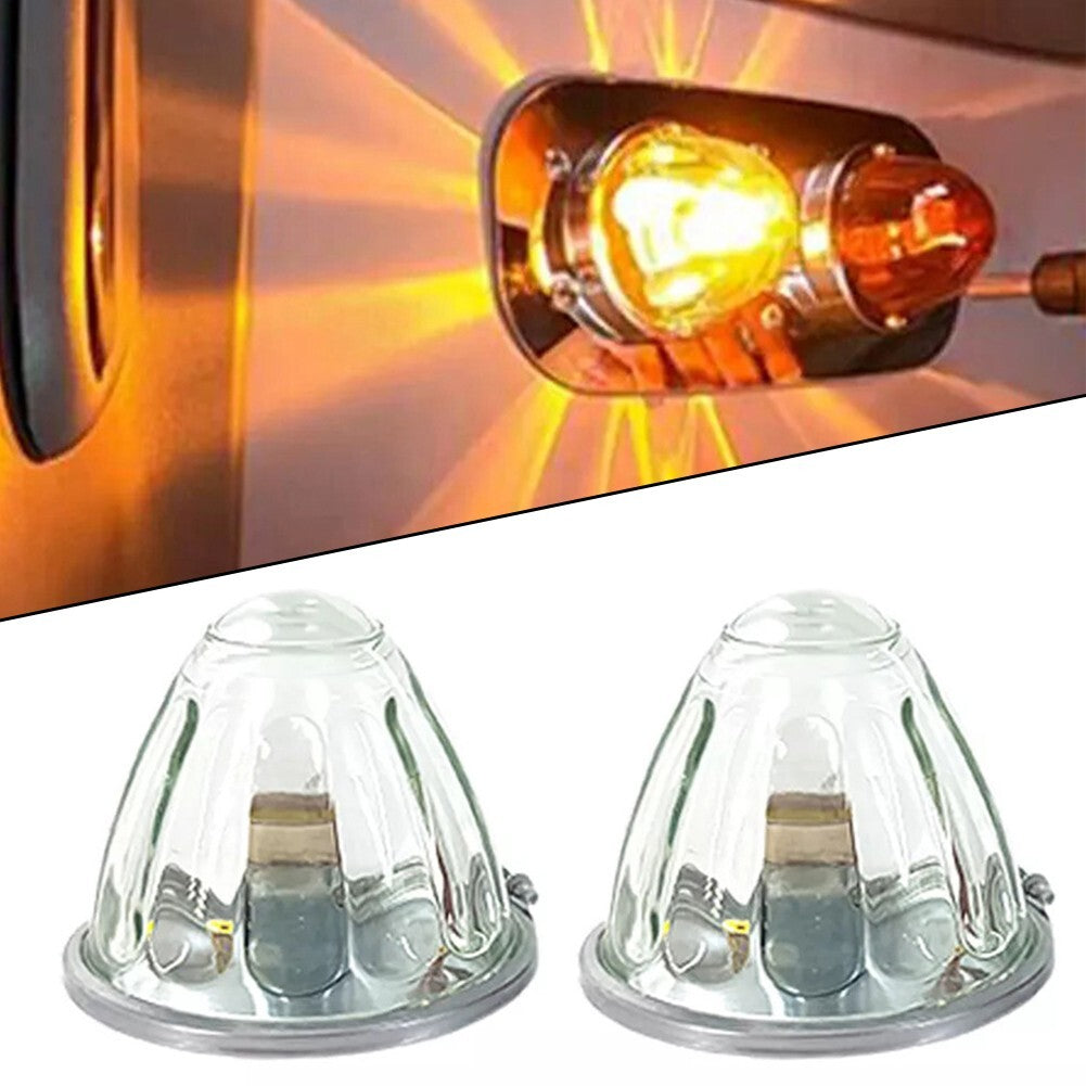 2x Amber Watermelon Light Glass Kit Clear Lens W/ 1156 LED Bulb Incandescent