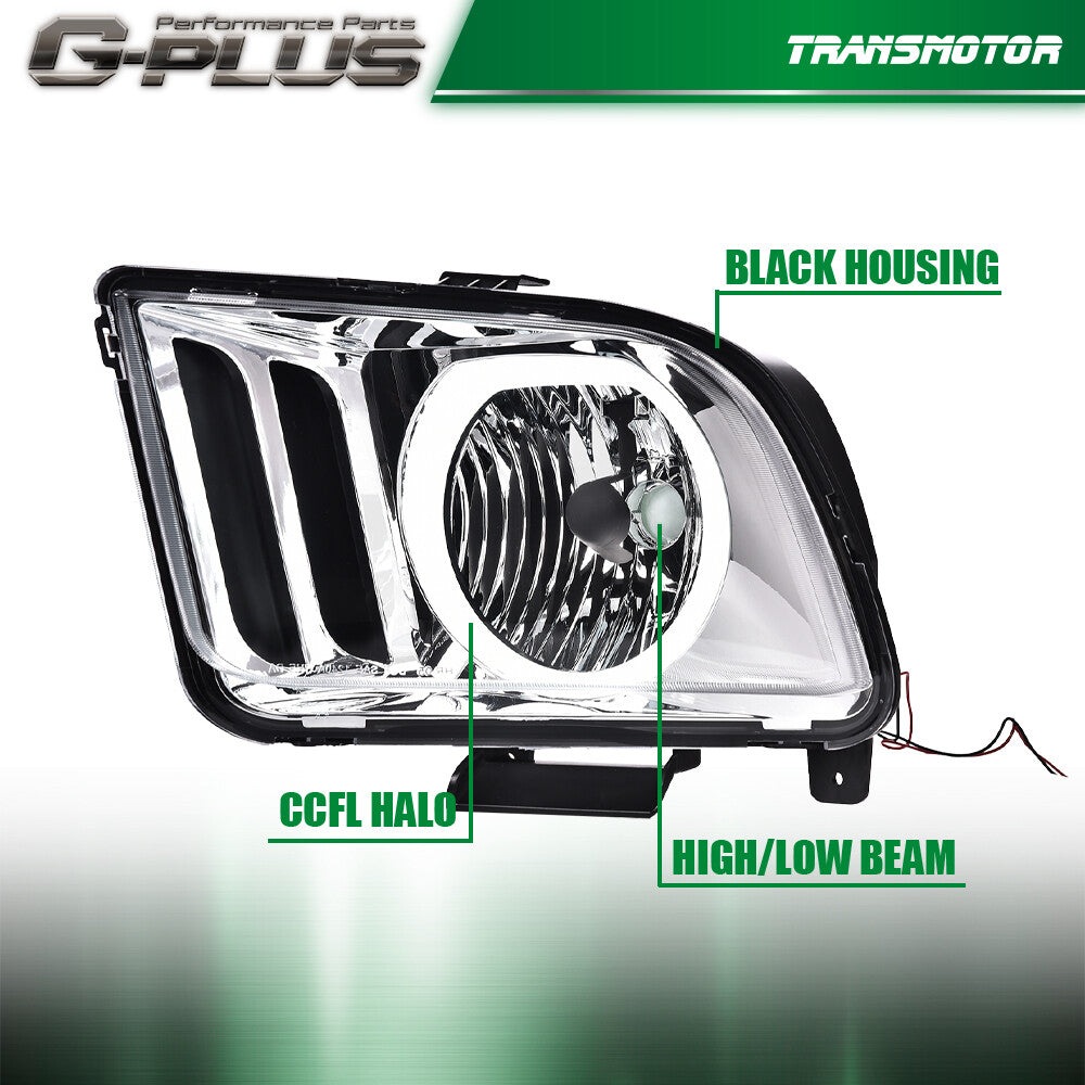 Suitable for 2005-2009 for Ford Mustangs, chrome-plated LED DRL halo headlights.