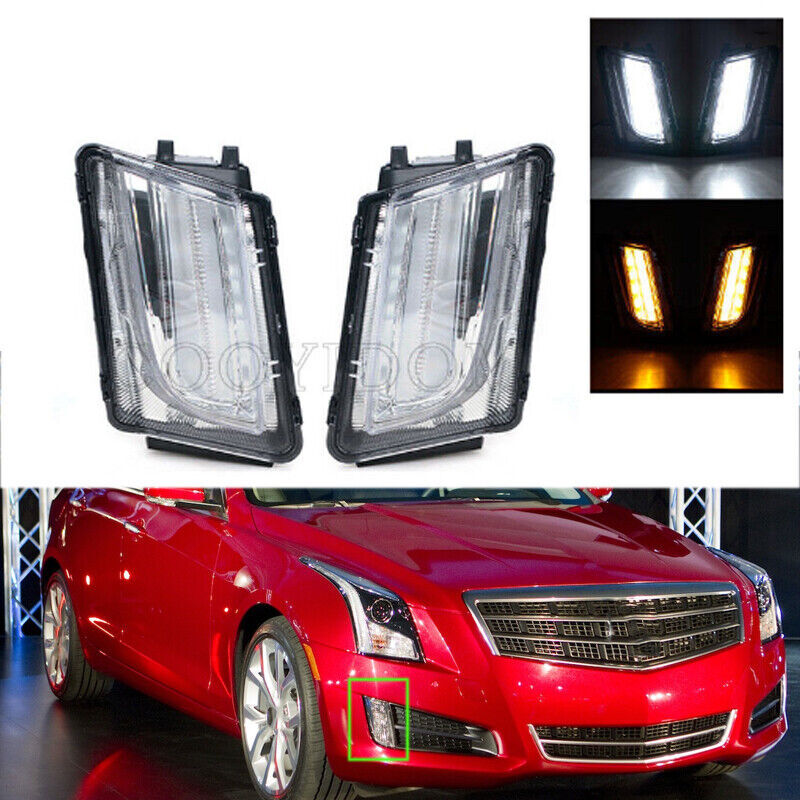 Front LED Bumper Headlights Fog Lights Pair for Cadillac ATS 2013-2016