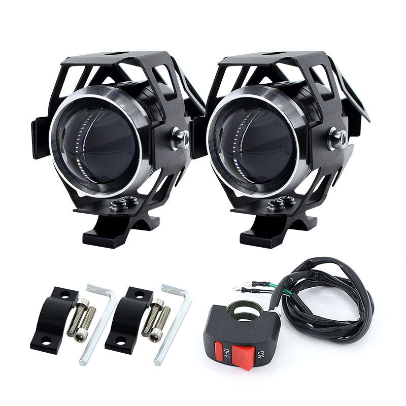 3 Modes 2PCS Motorcycle Armor LED Headlights White High Beam Lamp DRL Head Light