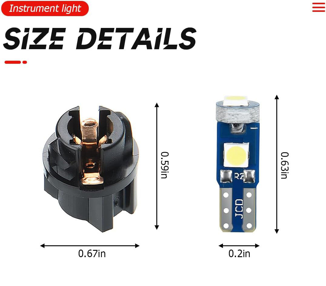 10Pcs T5 3030-3SMD Car Dashboard LED Lights White Light High Light Bulb