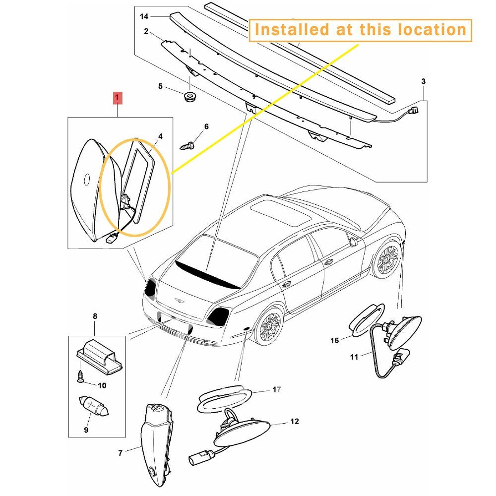 Suitable for Bentley Flying Spur taillight frame strip right : 3W5945096