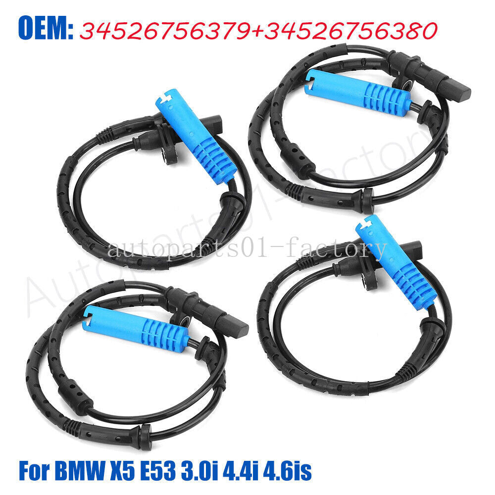 4pcs Front Rear ABS Wheel Speed Sensor Fits for BMW X5 E53 3.0i 4.4i 4.6is