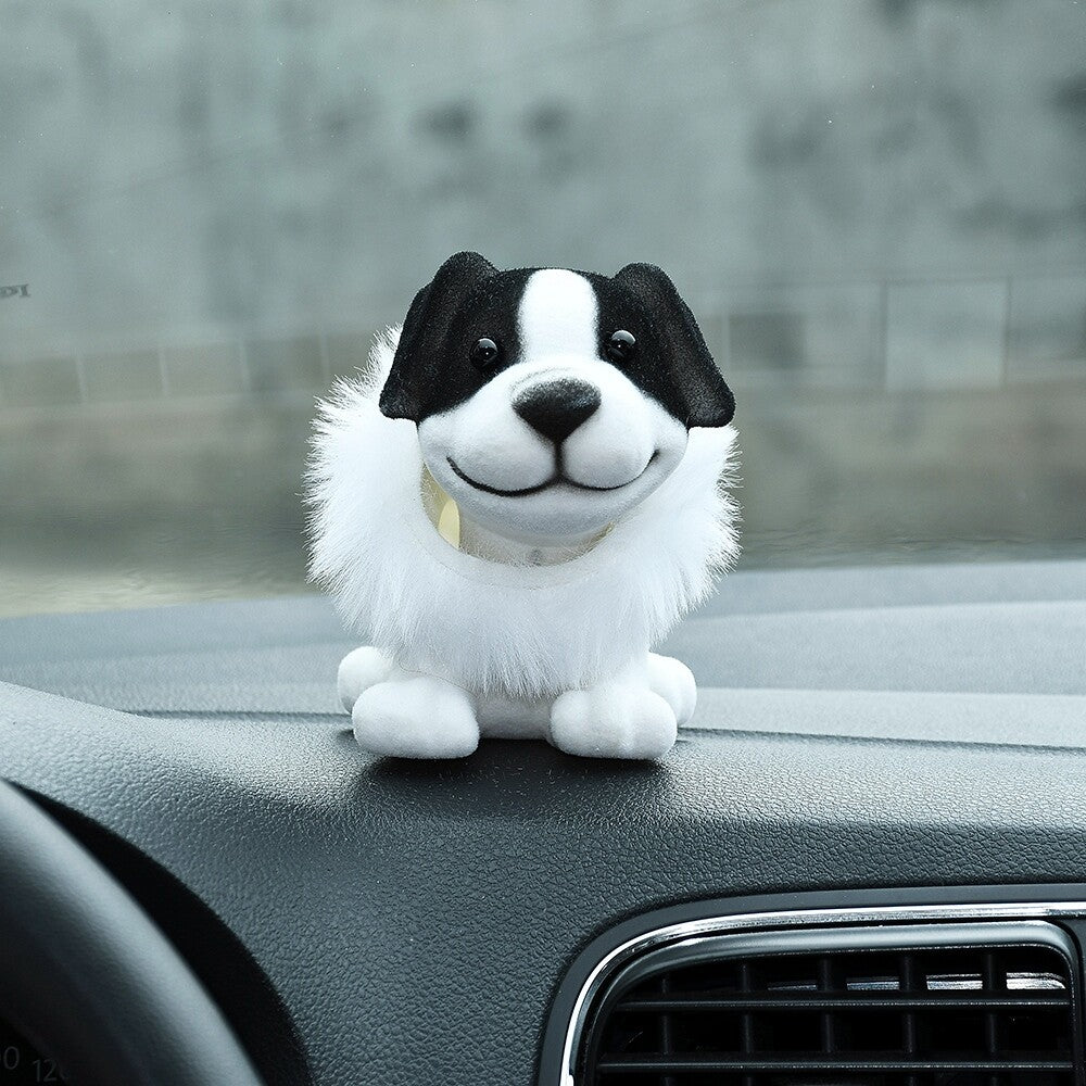 Shaking Head Dog Cool Puppy Collie Car Dashboard Interior Decor Black+White