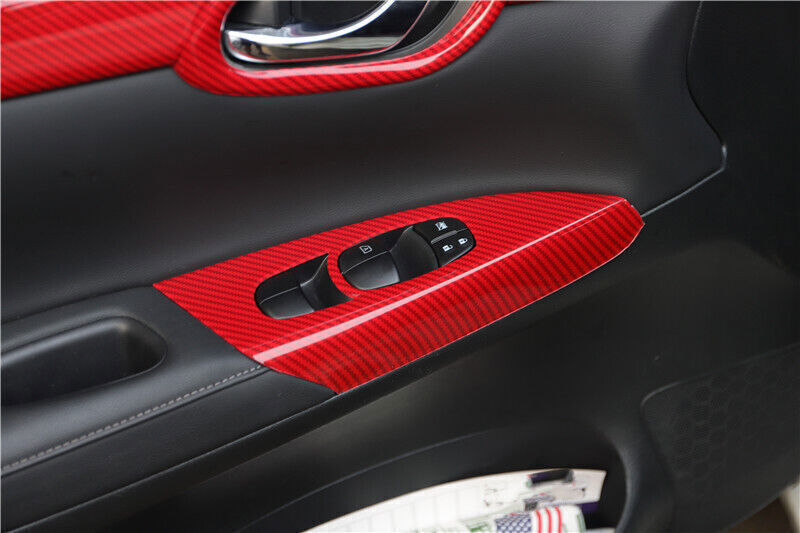 Glass Window Lifting Lock Panel Trim for Nissan Sentra 13-19 Red Carbon Fiber