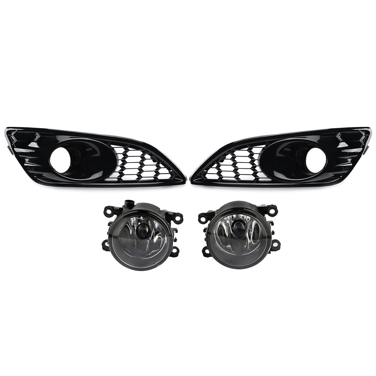 Honeycomb gloss black front fog lights + grille grille for Ford Fiesta Mk7 Zetec S