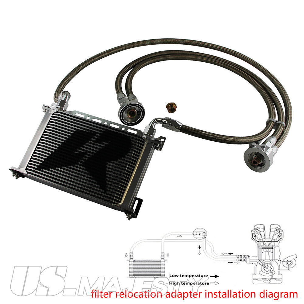 LR 25 Row AN10 Oil cooler w/Bracket+Filter Relocation Adapter Hose Kit Silver