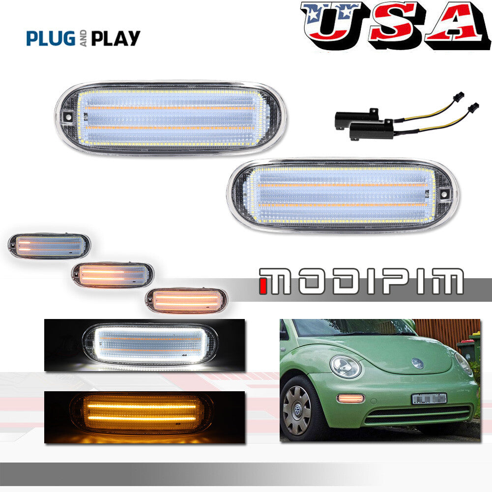 Transparent switch LED turn signal light kit for 1998-2005 for Volkswagen Beetle front LH and right-hand side lights.