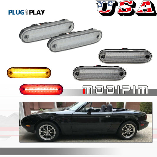 4-Piece Pack of Transparent LED Side Marker Lights for Front and Rear Lenses Suitable for MAZDA MX-5 MIATA 1990-2005