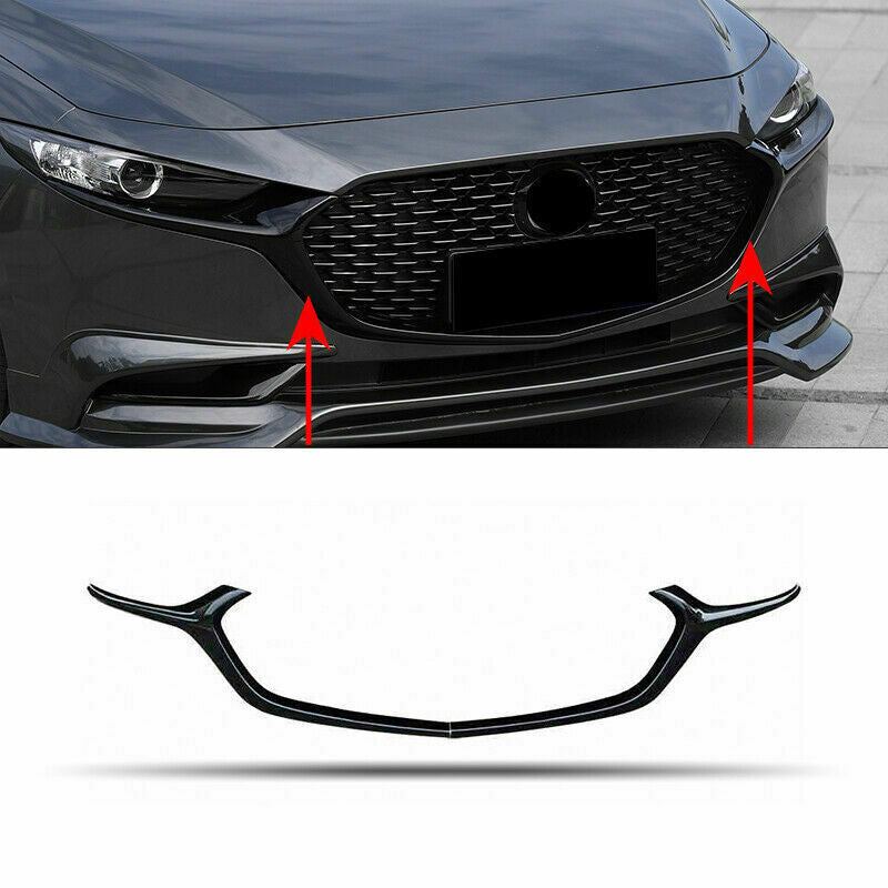 Glossy Black Front Bumper Grills Moulding Cover Trim for Mazda 3 Axela 2019-2024