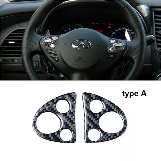 2Pcs Carbon Fiber Steering Wheel Button Cover Trim for Infiniti FX 2009-13/QX70
