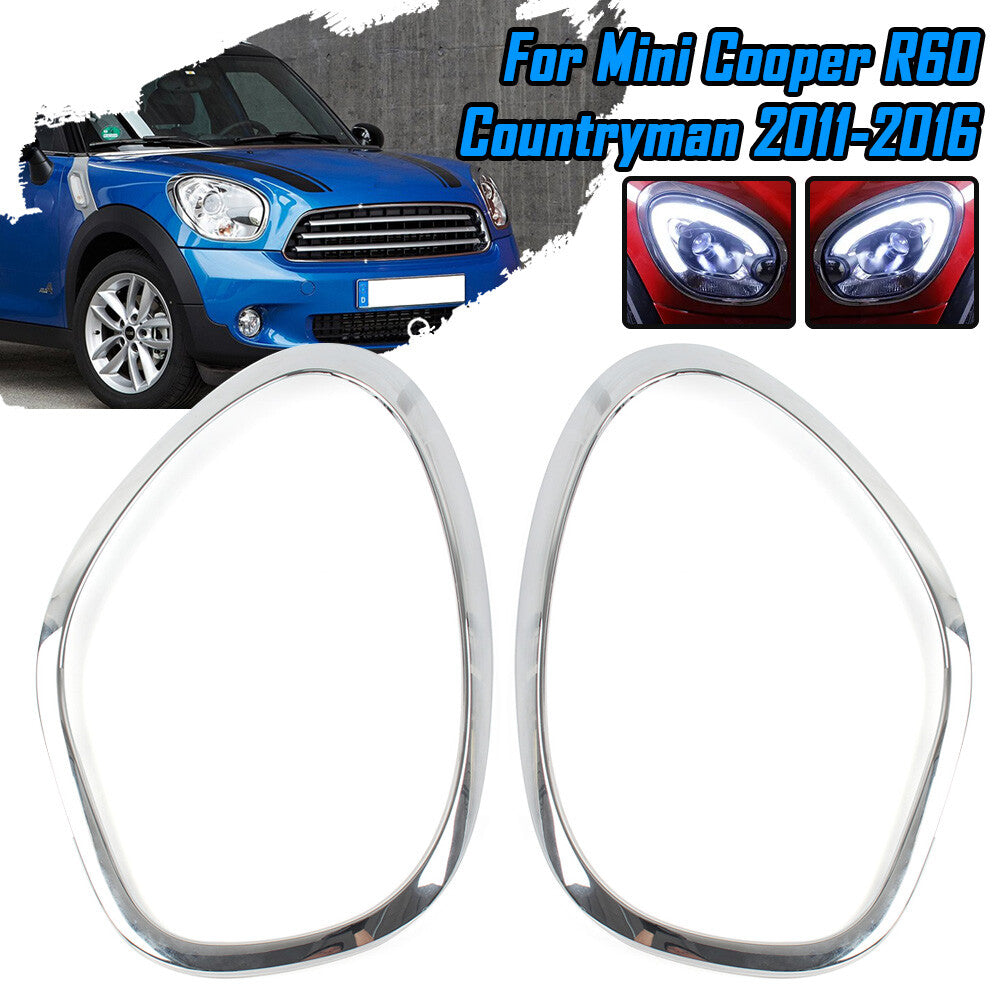 Pair Front Headlight Lamp Bezel Trim Chrome for Mini Cooper R60 R61 2011-2016
