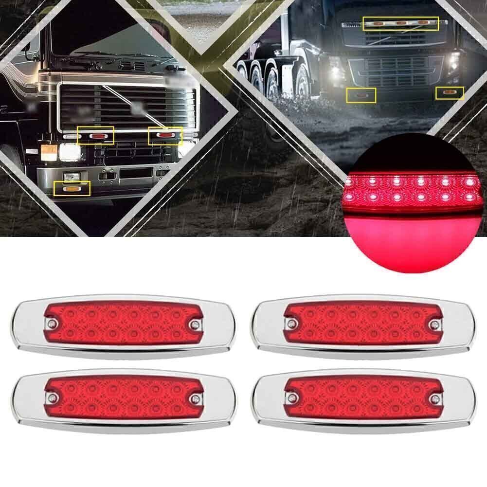 4pcs Red 12V 12 LED Sealed Side Marker Clearance Light Fish Shape Truck Trailer