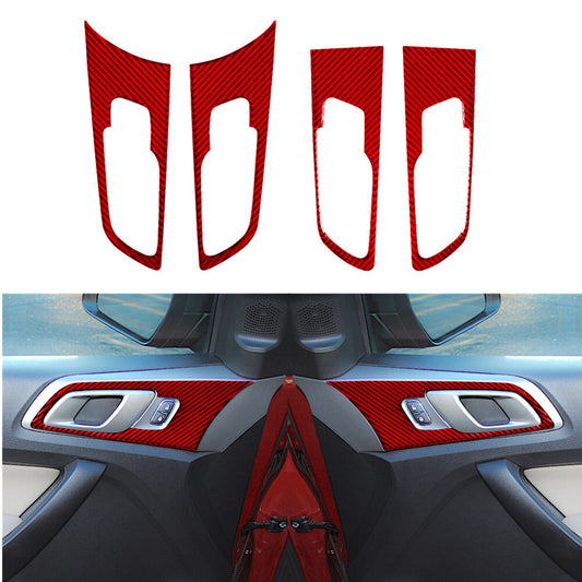 4Pcs Red Carbon Fiber Door Handle Frame Cover Trim for Ford Ranger 2019-2022