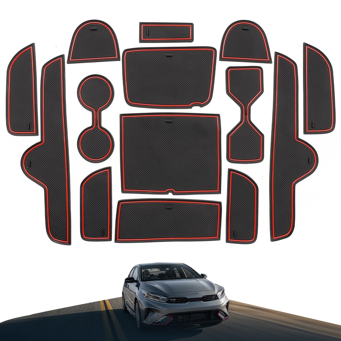 Gate Slot Mat for Kia Cerato K3 FORTE 2021 ~ 2024 GT Cup Pad Car Accessories RED