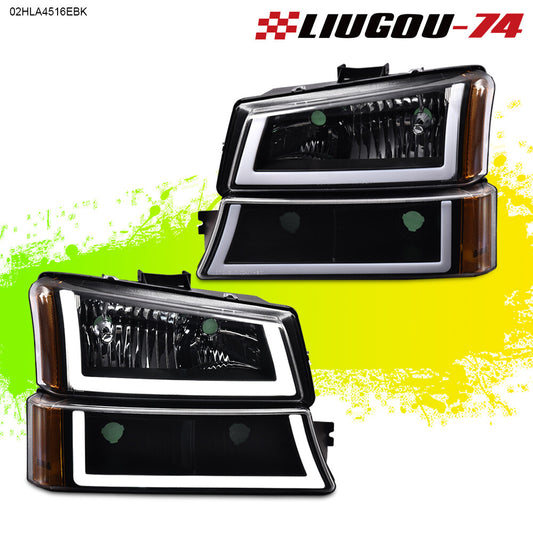 2 headlights for 2003-2007 for Chevrolet Silverado Avalanche LED DRL, black/amber.