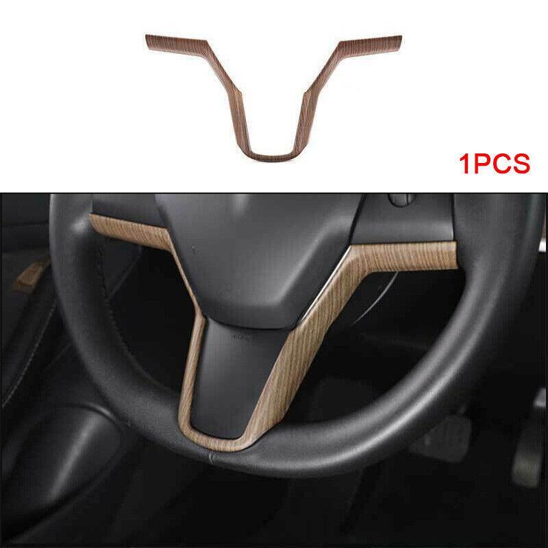 Refit Wood Grain Steering Wheel Strip Cover Trim for Tesla Model 3 Y 2017-2022
