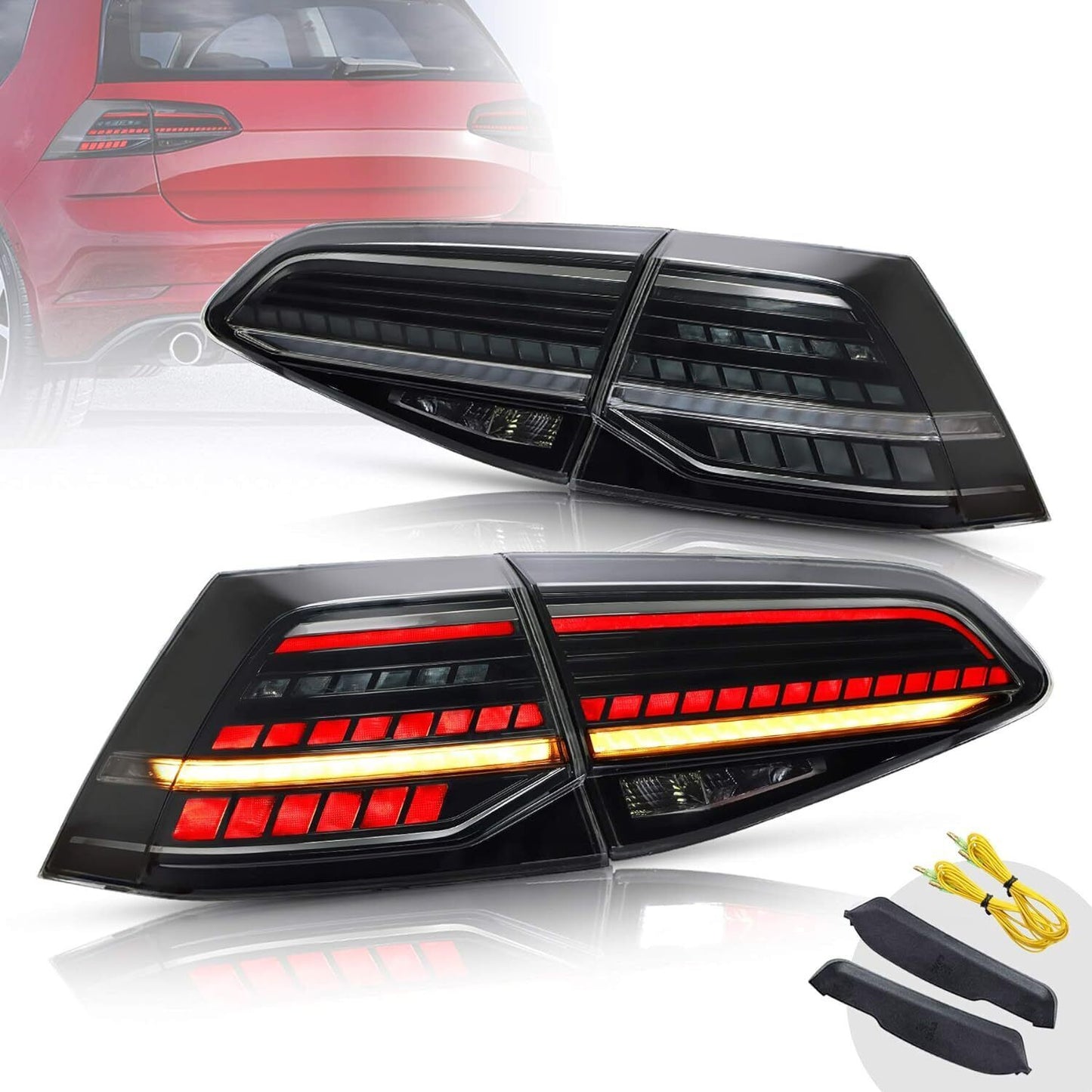 Full LED taillights are available on 2014-2019 for Volkswagen for Golf 7 MK7 GTI MK7.5 models with smoked finishes.