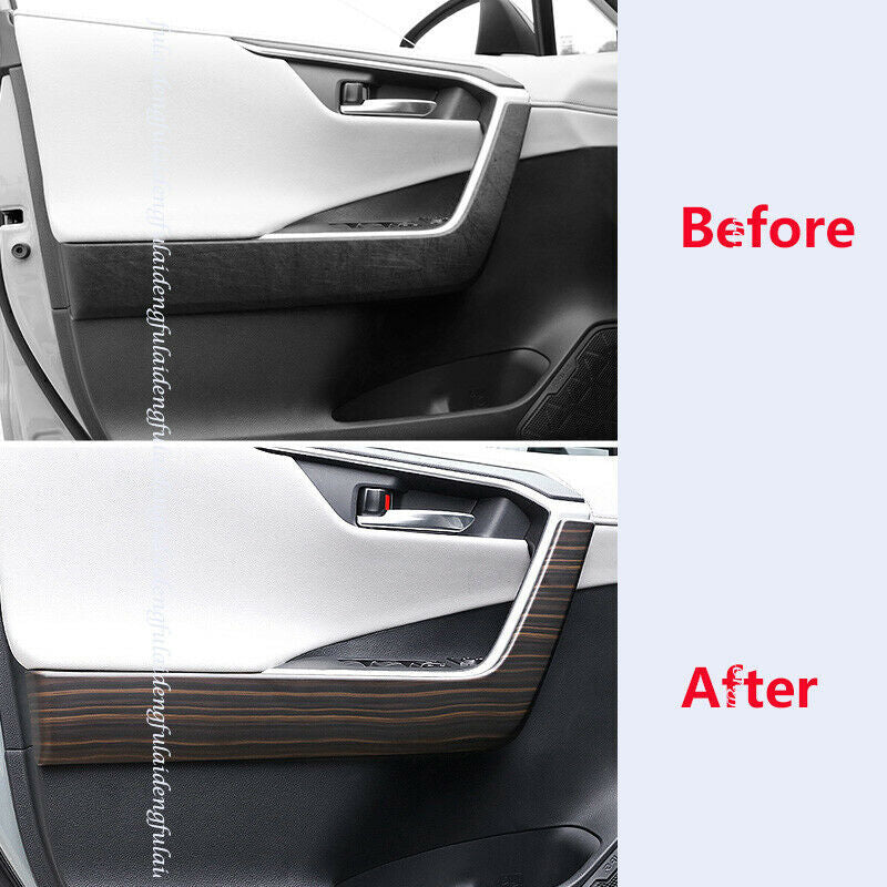 for Toyota RAV4 2019-2024 Wood Grain Inner Door Lower Armrest Decor Panel Covers