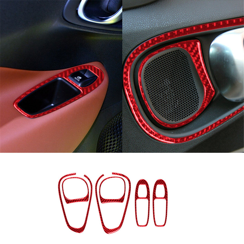 6X Red Carbon Fiber Interior Rear Door Handle Trim Cover for Fiat 500L 2014-2017
