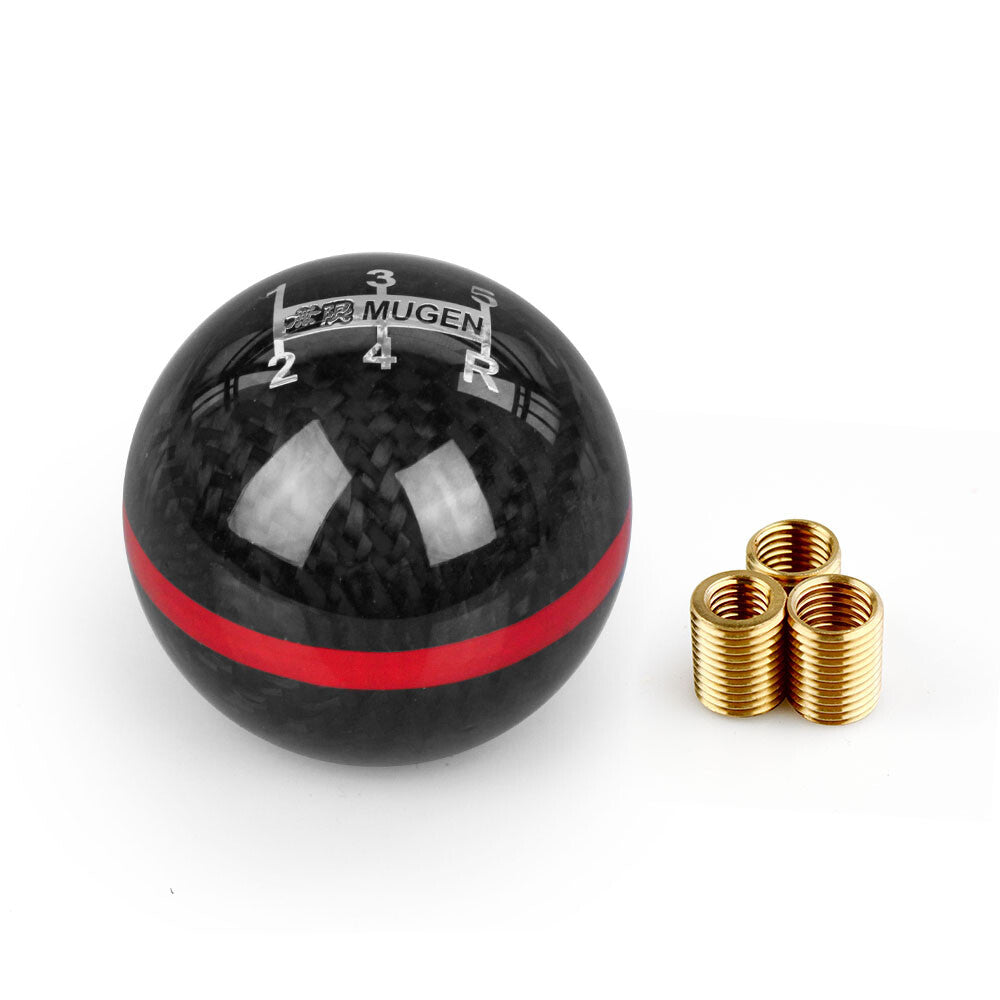 Carbon Fiber Ball Manual MT Gear Shift Shifter Knob W/Red Stripe Universal
