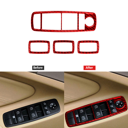 Red Carbon Fiber Window Switch Button Cover Trim for Mercedes Benz M-class 06-11