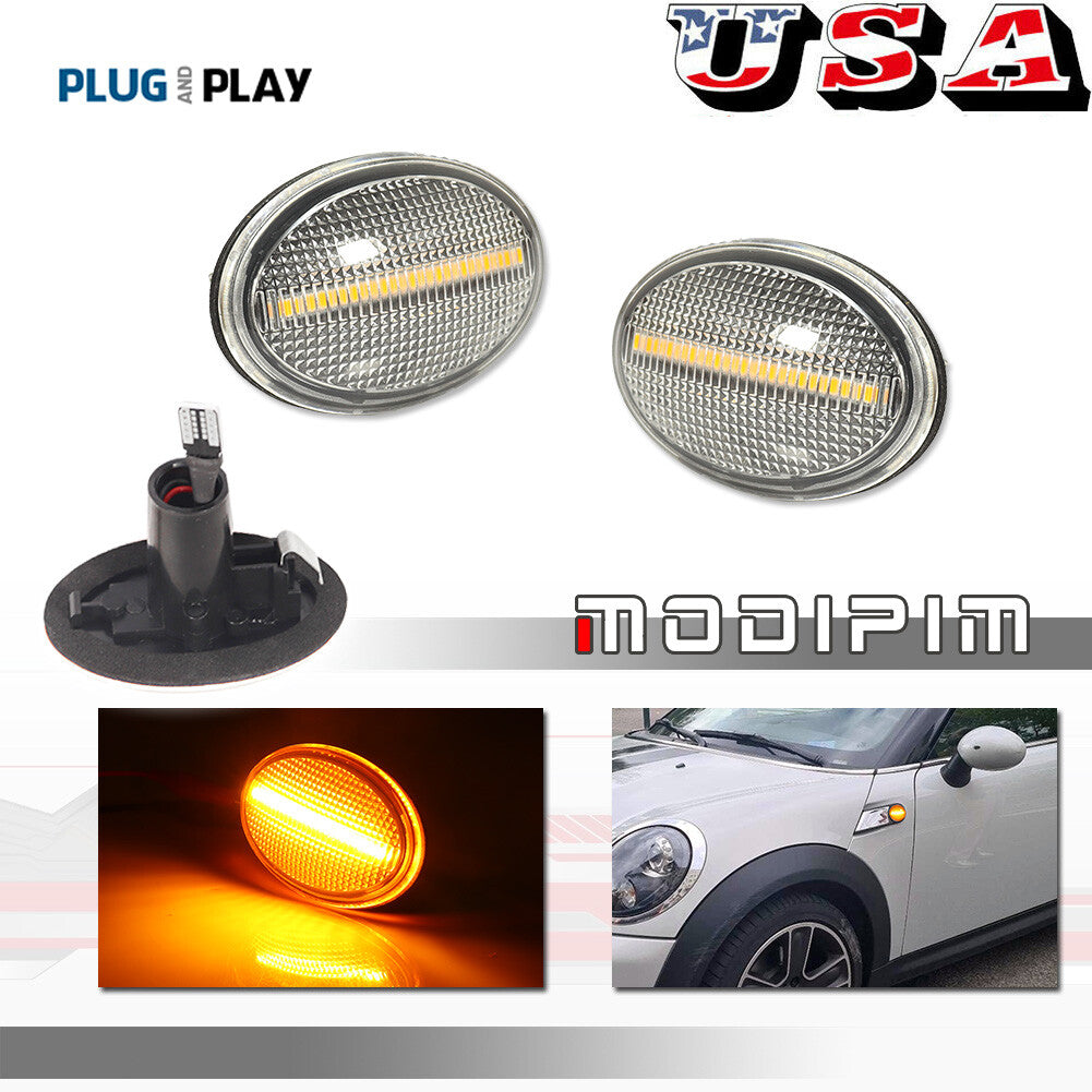 Transparent lens, amber LED fender side marker light for Mini Cooper R55 R56 R57 R58 R59