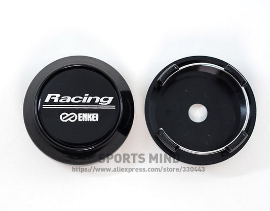 4-piece set of 64mm Enkei racing logo wheel center caps, hubcaps, rim caps, badges, black