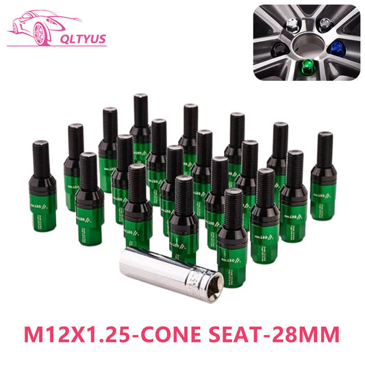 20-pack 28mm M12x1.25 wheel lug bolts with tapered for seat studs for Jeep , for Chrysler , and for Dodge Green