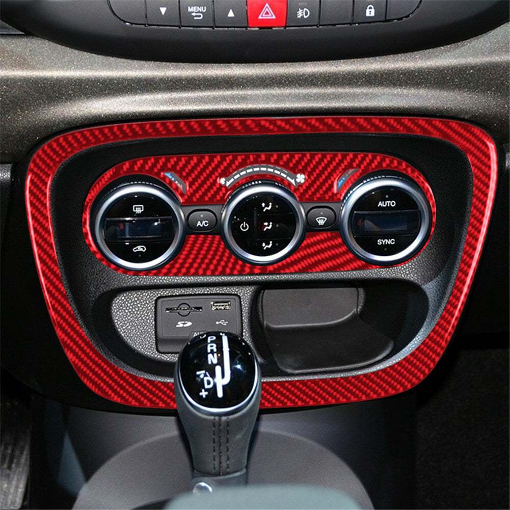 Red Carbon Fiber Interior Climate Control Panel Cover Trim for Fiat 500L 2014-17