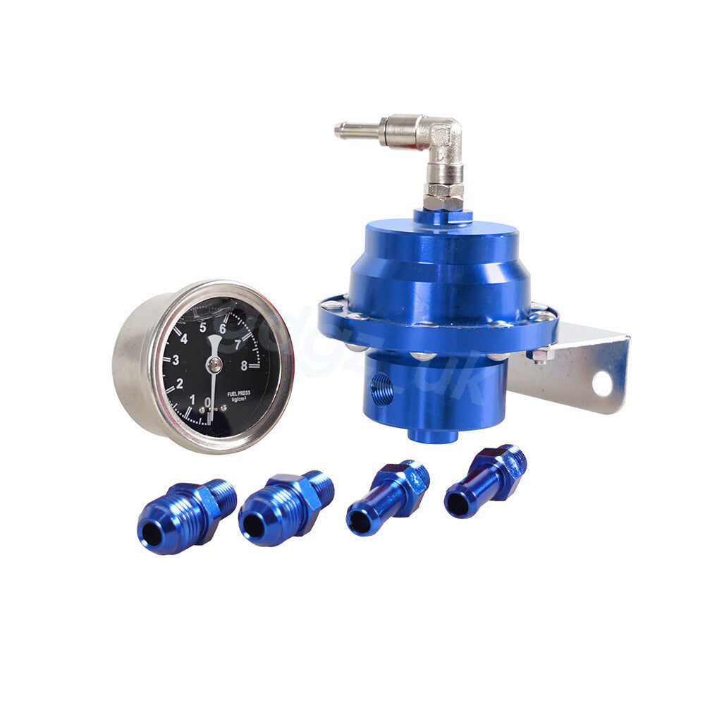 Blue Universal Adjustable Car Fuel Pressure RegulatorOil Gauge Kit 0-160 PSI L