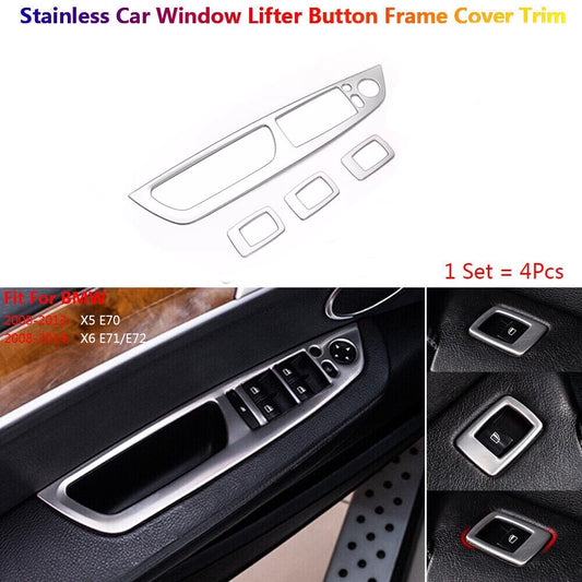 4x Stainless Car Door Window Lift Switch Button Cover Trim for BMW X5 X6 E70 E71