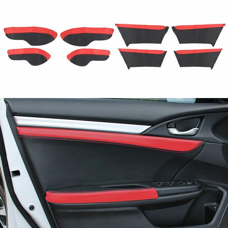 RedBlack Leather Inner Door Panel Armrest Cover for Honda for Civic 2016-2021 Sedan