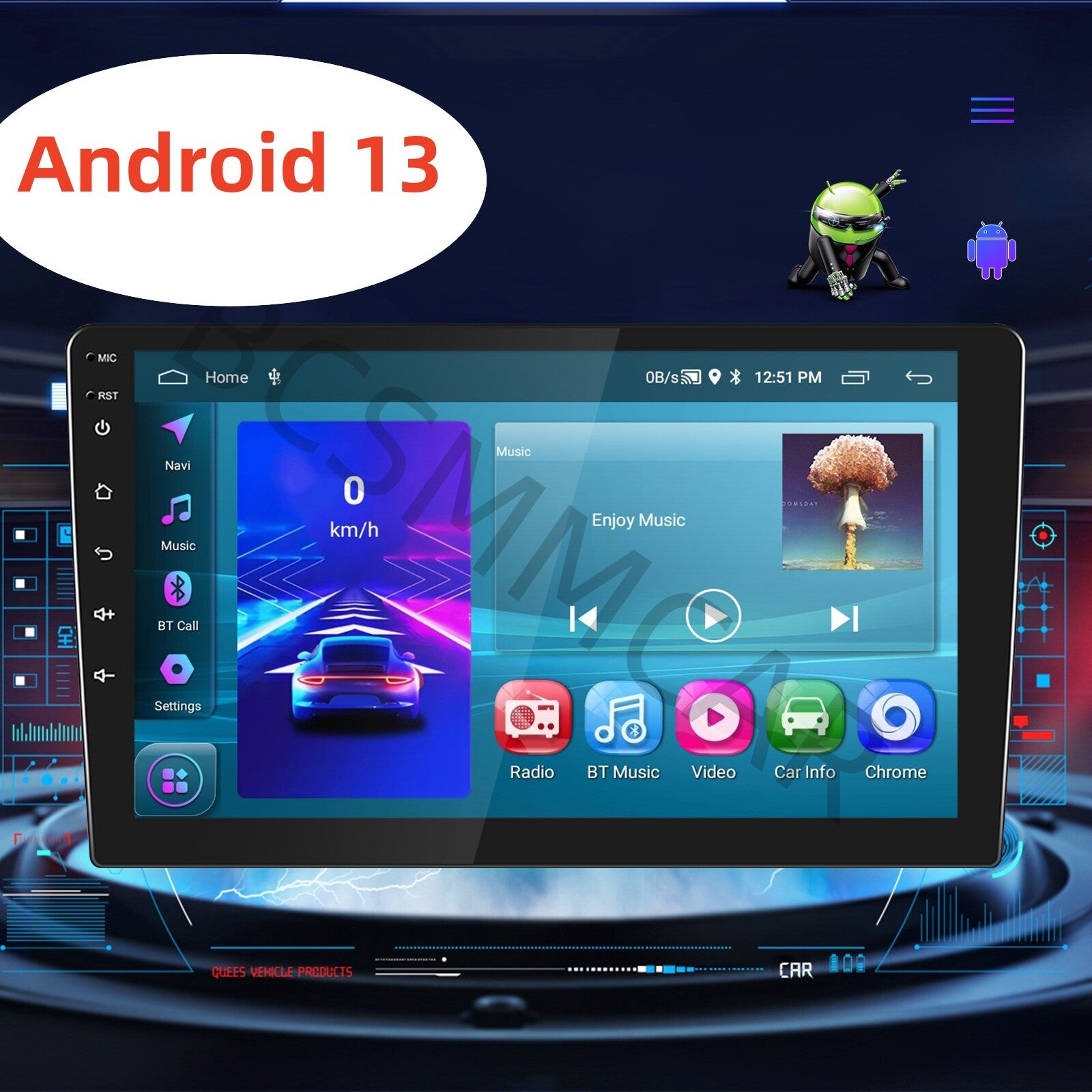 10in Car Stereo Radio Touch Screen Android 13 For Carplay GPS Navigation WIFI