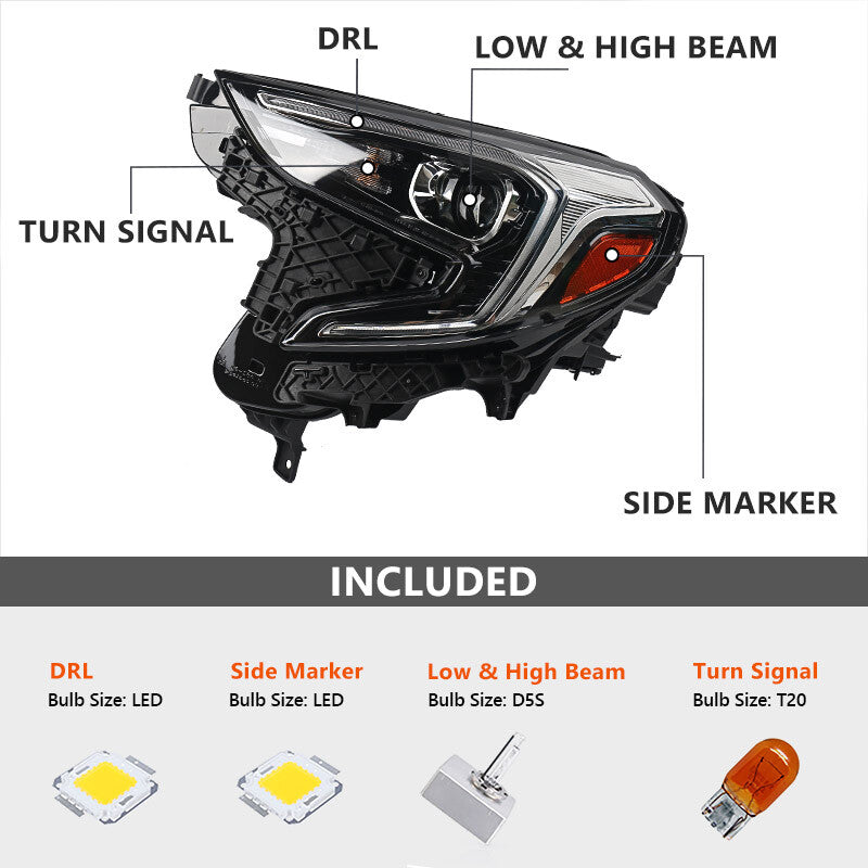 2P for 2018-2021 for GMC Terrain Factory HID/Xenon Headlights with LED DRL Projector