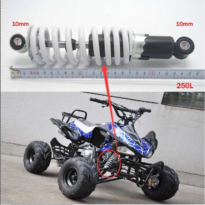 600 lbs 250 mm 10-inch rear shock absorber suitable for go-karts, all-terrain vehicles, four-wheel drive, and off-road bicycles.