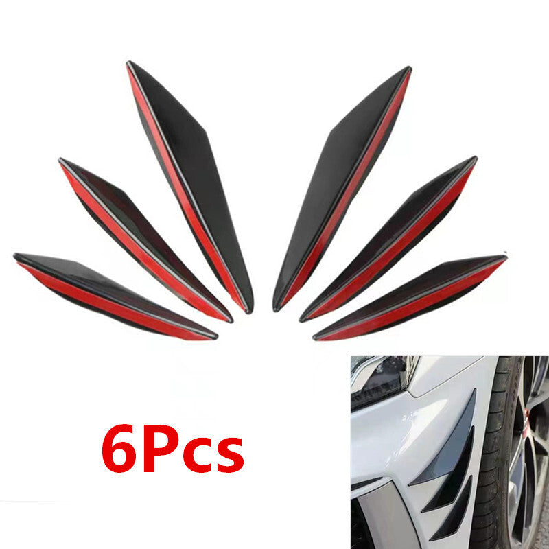 Black Car Front Bumper Lip Rubber Fins Splitter Spoiler Canards Valence Sticker