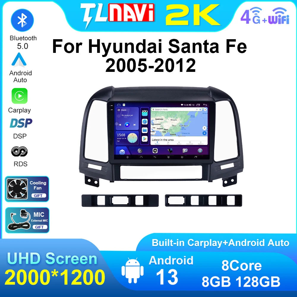 for Hyundai Santa Fe 2005-2012 GPS for Navigator CarPlay Car Radio Multimedia Screen