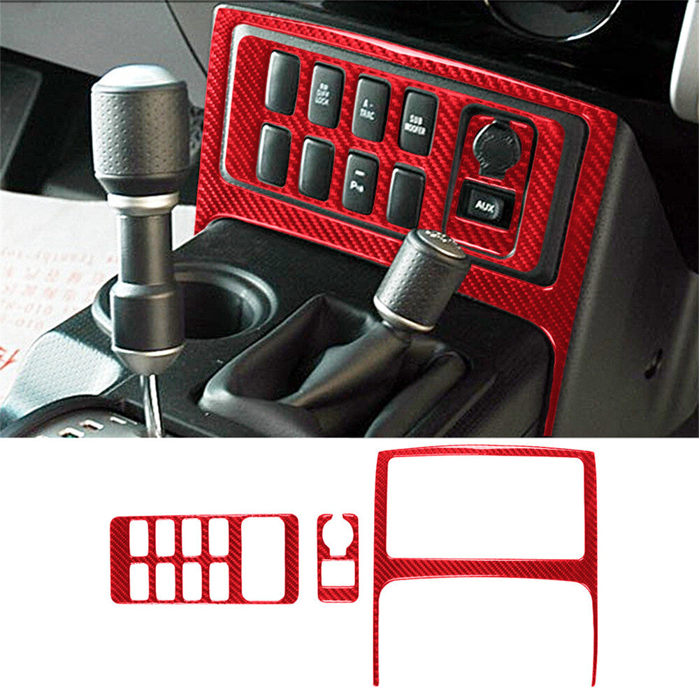 3¡ÁRed Carbon Fiber Central Control Button Set Trim For Toyot@ FJ Cruiser 2007-21