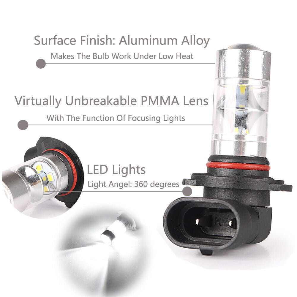 HB4/9006 Auto Car DRL LED Fog Driving Light Bulbs Super White 1500LM 60W Pair