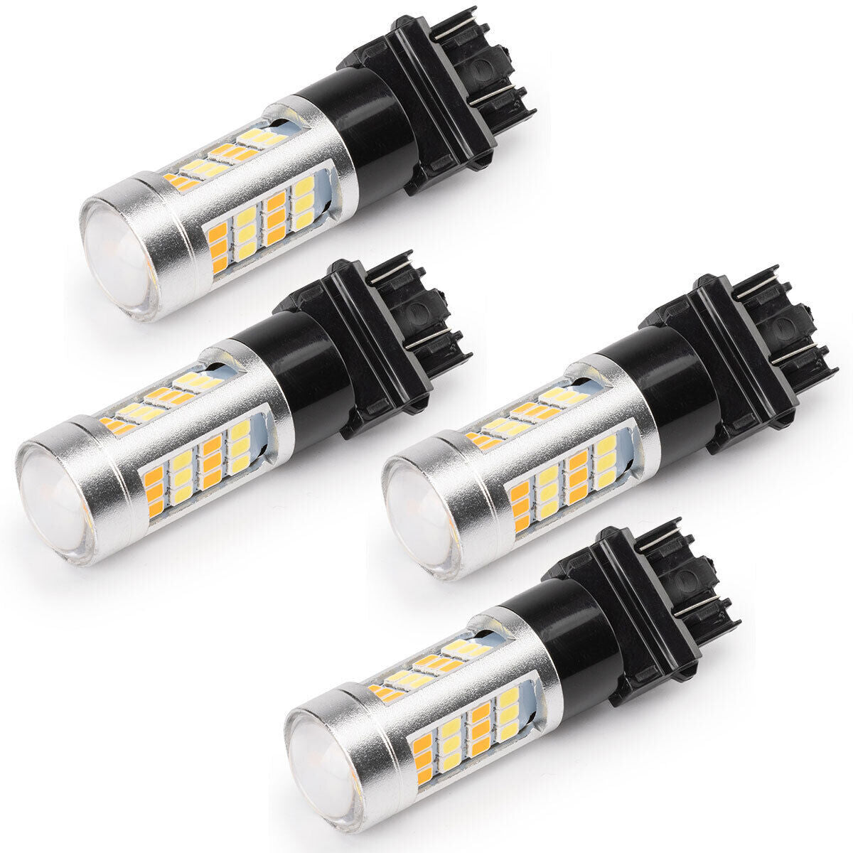 4X White/Amber 3157 DC12V 10W LED DRL Switchback Turn Signal Parking Light Bulb