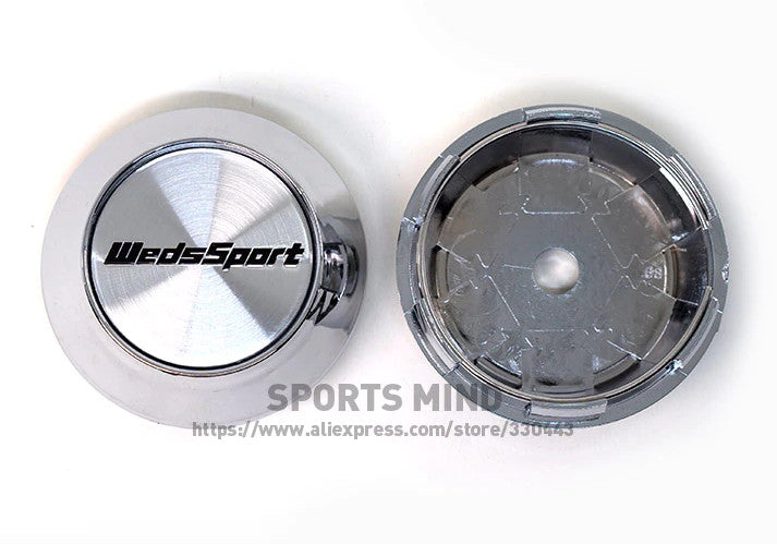 4x68mm wheel center cap, hubcap rim cap, badge decal, WedsSport silver chrome-plated