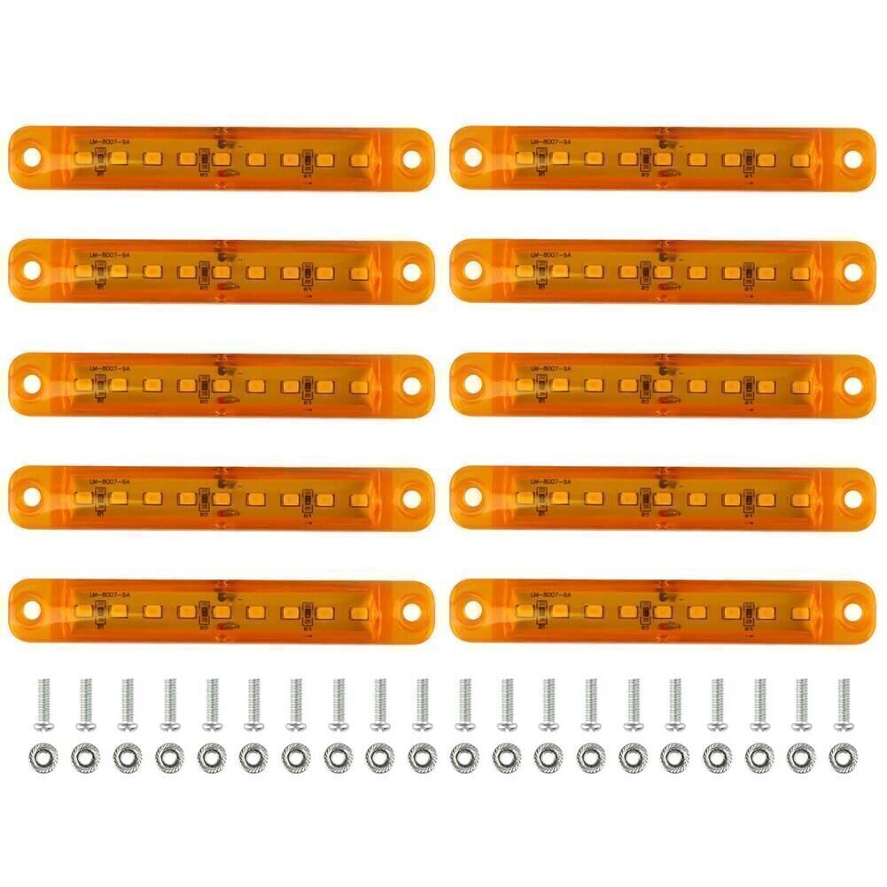 10x Yellow Amber 9LED Sealed Side Marker Clearance Light 12V Truck Trailer Lorry