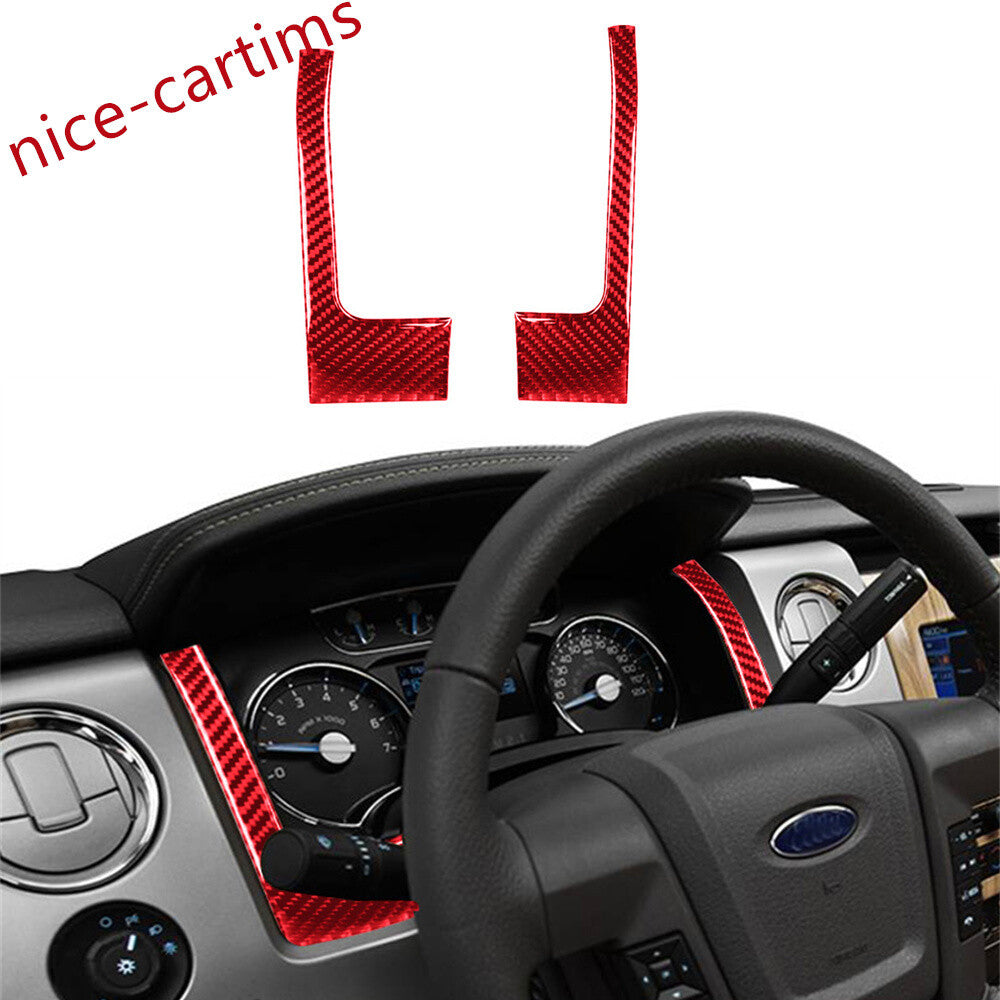 2¡ÁRed Carbon Fiber Dashboard Speedometer Panel Cover Fit for Ford F150 2009-2014