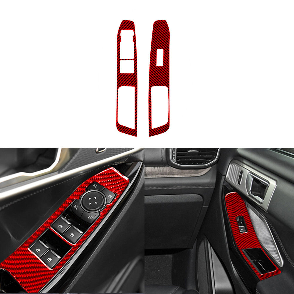 Red Carbon Fiber Front Lift Switch Panel Cover Trim for Ford Explorer 2020-2023