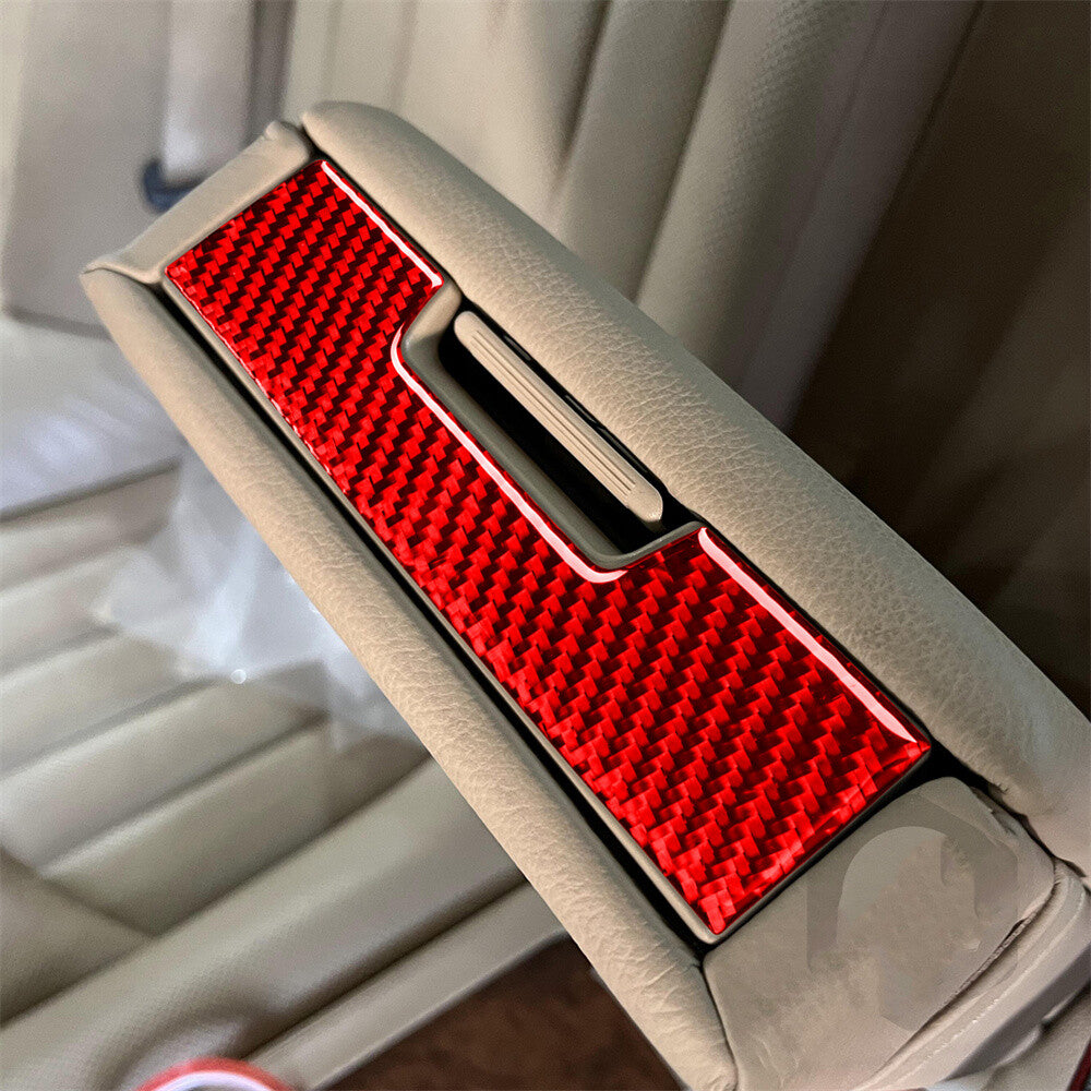 Red Carbon Rear Armrest Box Switch Panel Cover for Benz CLS Class C219 2004-2009