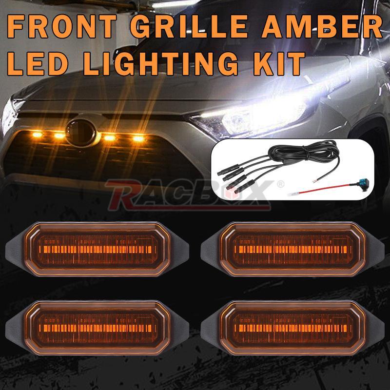 4X Front Grille Amber LED Light Style Grill Kit for Toyota RAV4 2019-2022